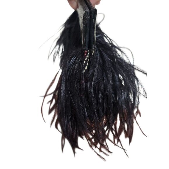 Black Leather Feather Clutch Bag Genuine Leather Evening Purse Boho Chic Handbag - Picture 8 of 14